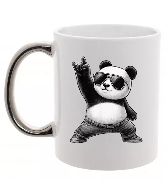 Чашка с цветной ручкой Панда рок Серебро фото
