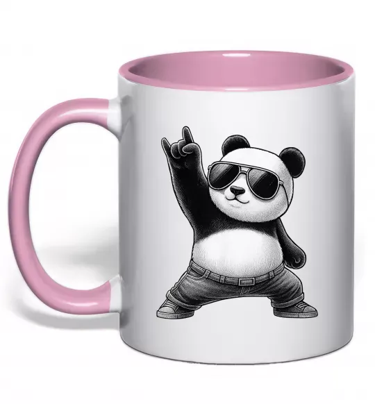 Чашка с цветной ручкой Панда рок Нежно розовый фото