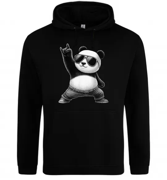 Женская толстовка (худи) Панда рок Черный фото