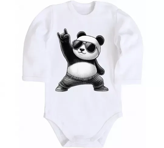 Дитячий бодік Панда рок Білий фото