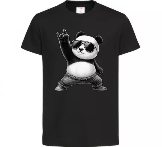 Детская футболка Панда рок Черный фото