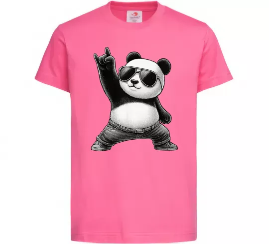 Детская футболка Панда рок Ярко-розовый фото