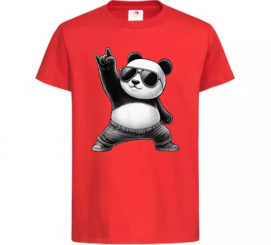 Детская футболка Панда рок Красный фото