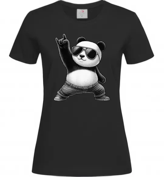 Женская футболка Панда рок Черный фото