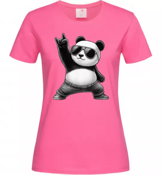 Женская футболка Панда рок Ярко-розовый фото