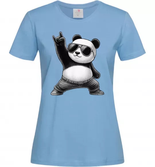 Женская футболка Панда рок Голубой фото