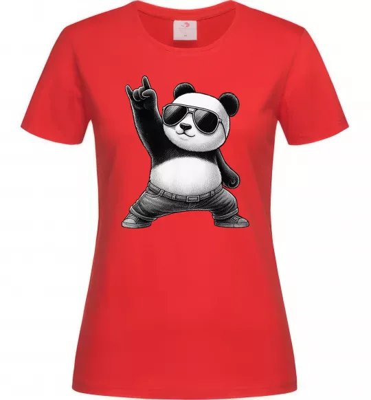 Женская футболка Панда рок Красный фото