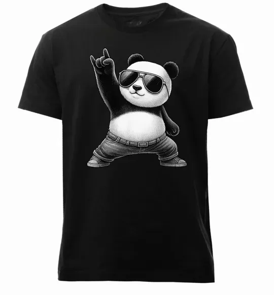 Мужская премиум футболка Панда рок Черный фото