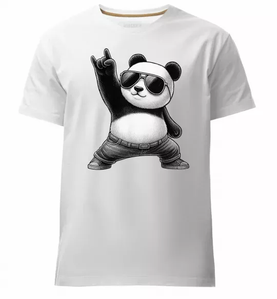 Мужская премиум футболка Панда рок Белый фото
