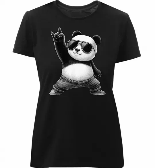 Женская премиум футболка Панда рок Черный фото