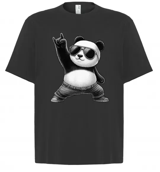 Футболка Оверсайз Панда рок Черный фото