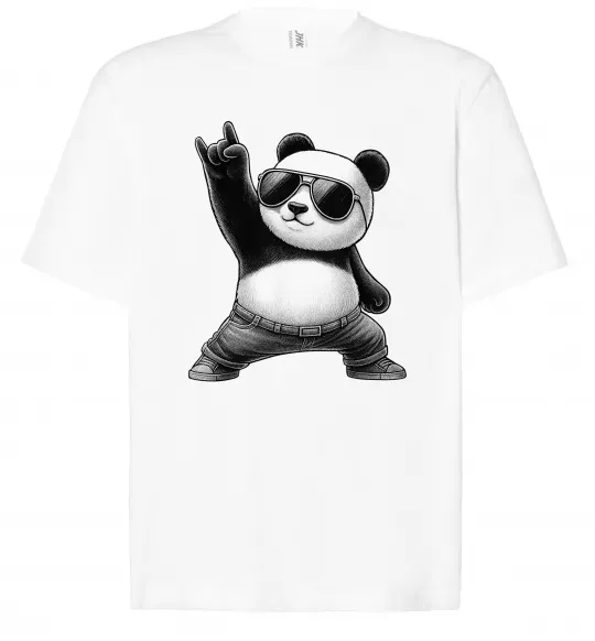 Футболка Оверсайз Панда рок Белый фото