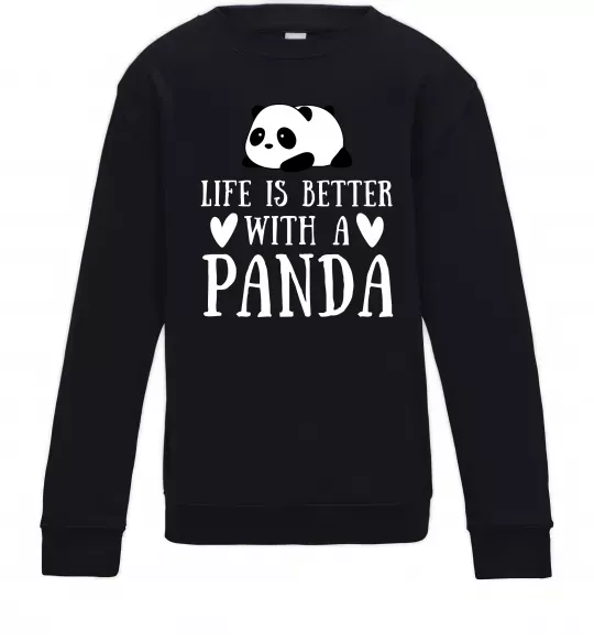 Детский Свитшот Life is better with a panda Черный фото