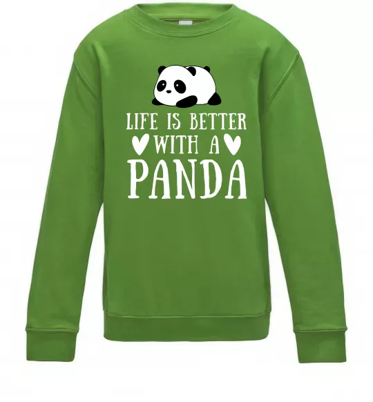 Детский Свитшот Life is better with a panda Лаймовый фото