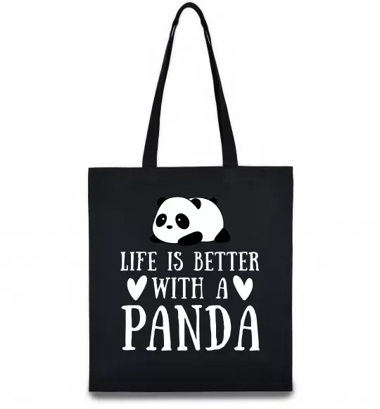 Еко-сумка Life is better with a panda Чорний фото