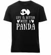 Мужская премиум футболка Life is better with a panda Черный фото