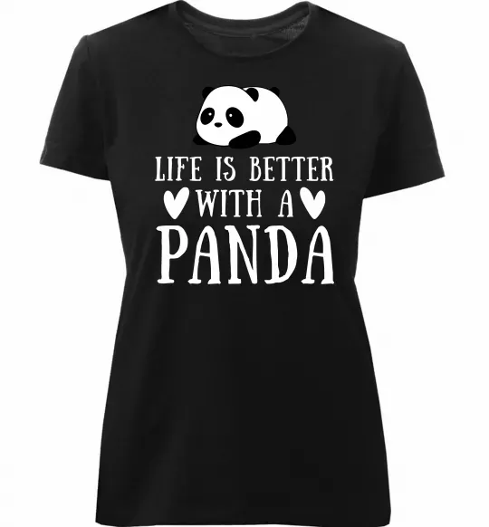 Жіноча преміум футболка Life is better with a panda Чорний фото