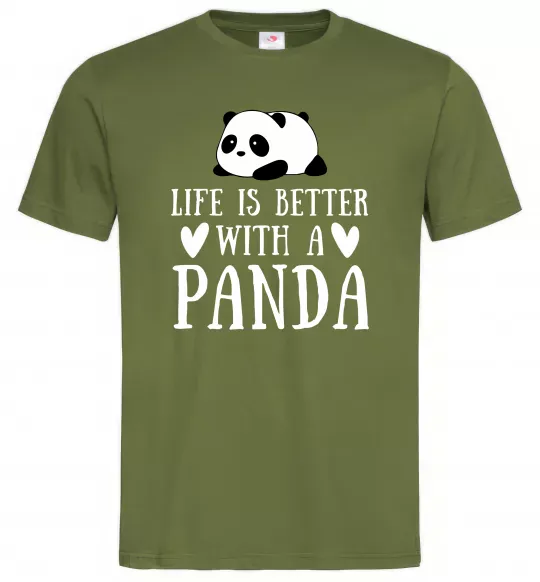 Чоловіча футболка Life is better with a panda Оливковий фото