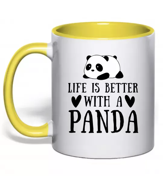 Чашка с цветной ручкой Life is better with a panda Солнечно желтый фото