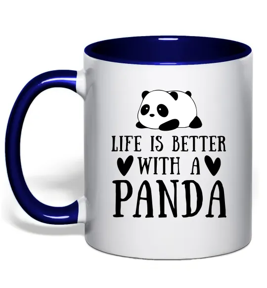 Чашка с цветной ручкой Life is better with a panda Глубокий темно-синий фото