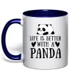Чашка с цветной ручкой Life is better with a panda Глубокий темно-синий фото