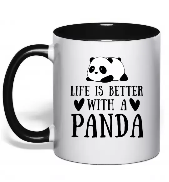 Чашка с цветной ручкой Life is better with a panda Черный фото