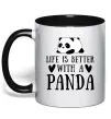 Чашка с цветной ручкой Life is better with a panda Черный фото