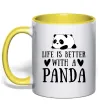 Чашка з кольоровою ручкою Life is better with a panda Лимонний фото