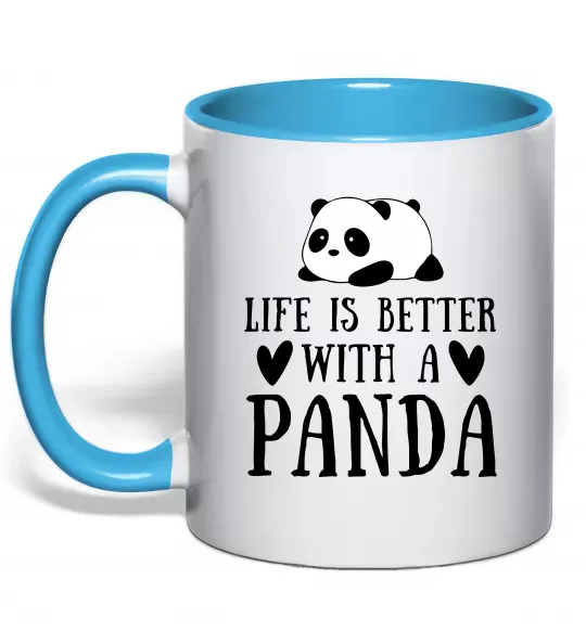 Чашка с цветной ручкой Life is better with a panda Голубой фото