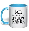 Чашка с цветной ручкой Life is better with a panda Голубой фото