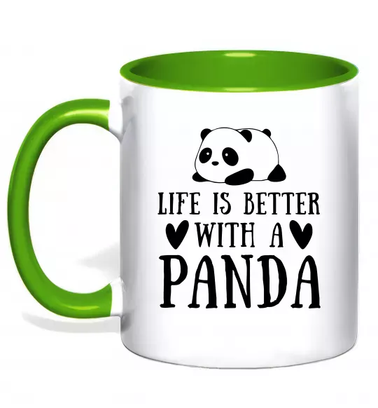 Чашка с цветной ручкой Life is better with a panda Зеленый фото