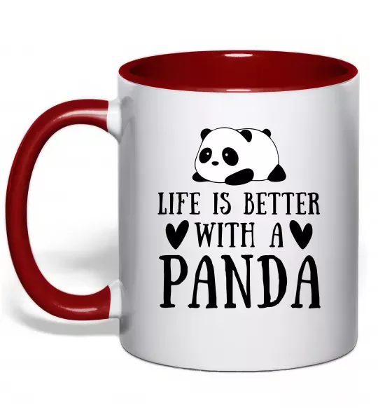 Чашка с цветной ручкой Life is better with a panda Красный фото