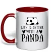 Чашка с цветной ручкой Life is better with a panda Красный фото