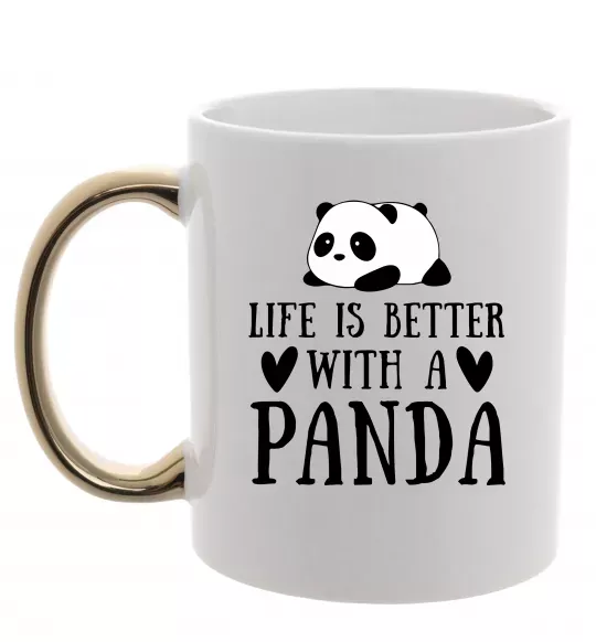 Чашка с цветной ручкой Life is better with a panda Золото фото