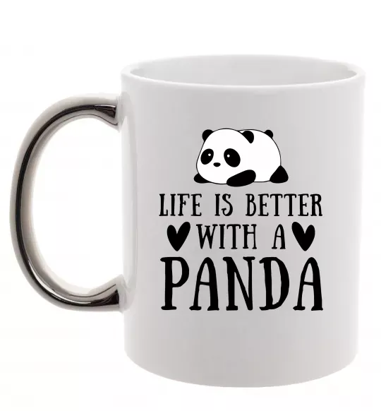 Чашка с цветной ручкой Life is better with a panda Серебро фото