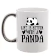 Чашка с цветной ручкой Life is better with a panda Серебро фото