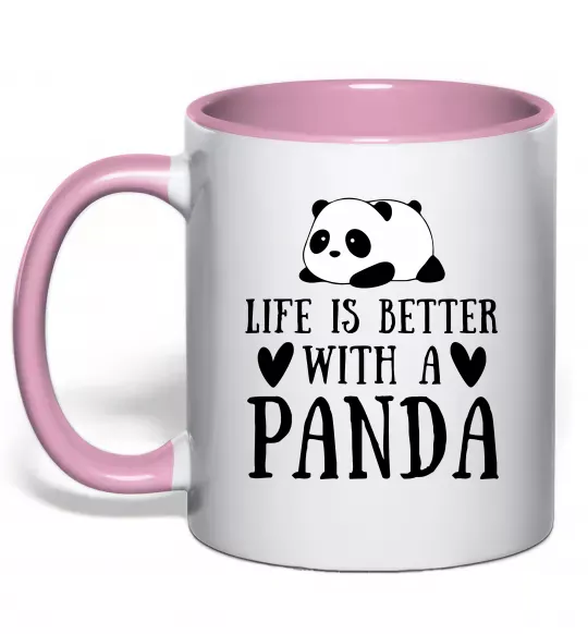 Чашка с цветной ручкой Life is better with a panda Нежно розовый фото