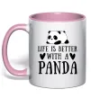 Чашка с цветной ручкой Life is better with a panda Нежно розовый фото