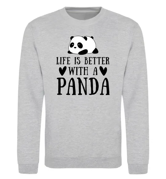 Світшот Life is better with a panda Сірий меланж фото