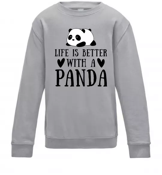 Детский Свитшот Life is better with a panda Серый меланж фото