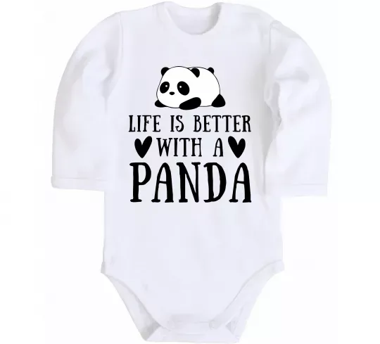 Дитячий бодік Life is better with a panda Білий фото