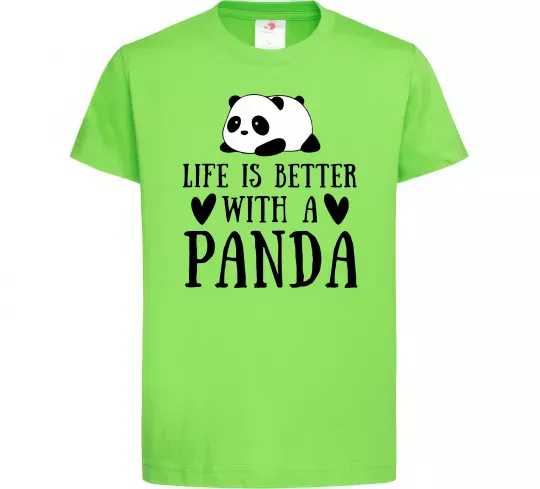 Дитяча футболка Life is better with a panda Лаймовий фото