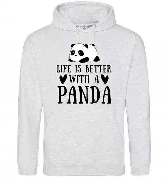 Чоловіча толстовка (худі) Life is better with a panda Сірий меланж фото