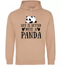 Женская толстовка (худи) Life is better with a panda Песочный фото