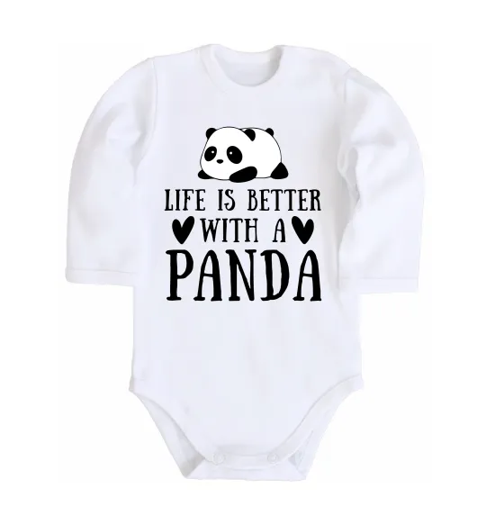 Дитячий бодік Life is better with a panda Білий фото