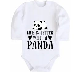 Детский боди Life is better with a panda Белый фото