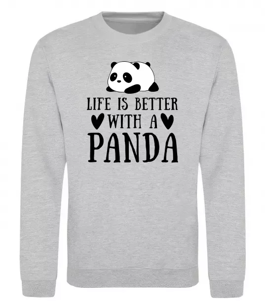 Світшот Life is better with a panda Сірий меланж фото