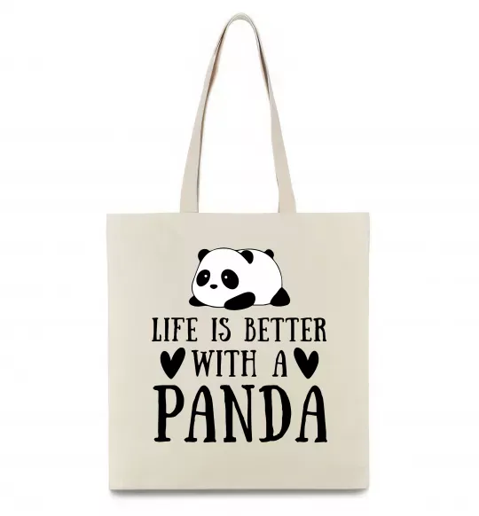 Еко-сумка Life is better with a panda Бежевий фото
