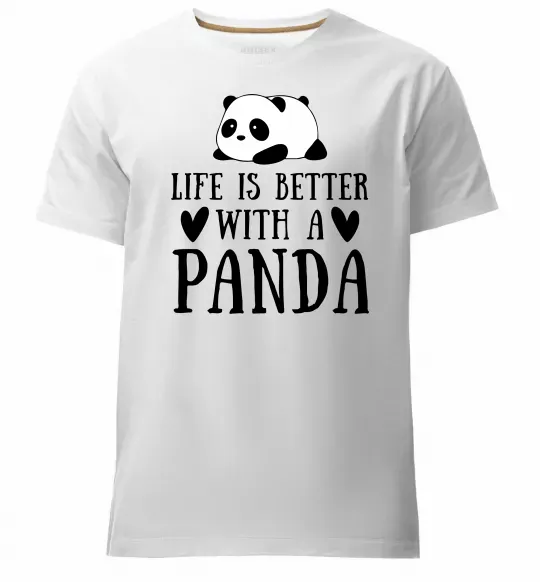 Мужская премиум футболка Life is better with a panda Белый фото