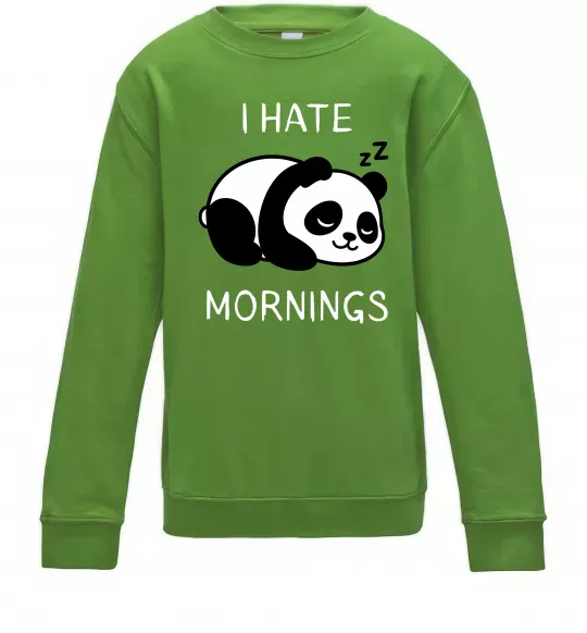 Детский Свитшот I hate morning panda Лаймовый фото
